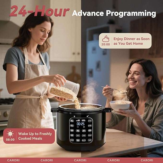 9-in-1 Electric Pressure Cooker 6 Qt, Stainless Steel Inner Pot, Programmable 12 Multi-Function Cooker with Safe Vent Design, Rice Cook, Slow Cook, Sauté, Warmer & Sterilizer, Black