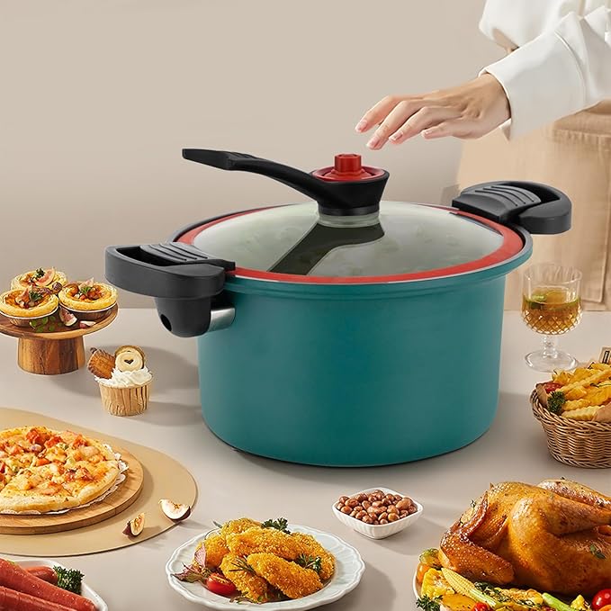 Multifunctional Micro Pressure Cooker,Large Capacity 304 Stainless Steel Non-Stick Pot with Visual Lid & Twist Lock Handles for Gas,Induction & Electric Stoves