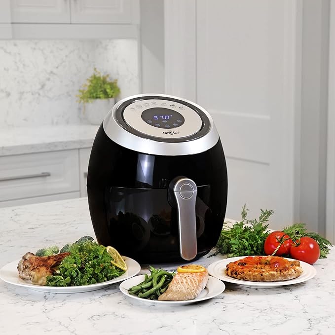Total Chef 3.8 quart Air Fryer - Aerogrill, Non-Stick Frying Basket, French Fry, Digital Touch Screen, 7 Presets, Friteuse électrique, Countertop Cooking Kitchen Appliance, Black