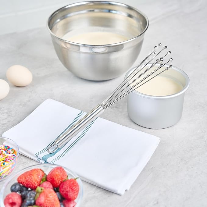 Restaurantware 10.5 in Stainless Steel Ball Whisk - 6 Pack - German Standard Egg Beater with Ergonomic Handle, Dishwasher Safe - Manual Mixer Cooking Whisk for Baking, Stirring, Sauces, Beating