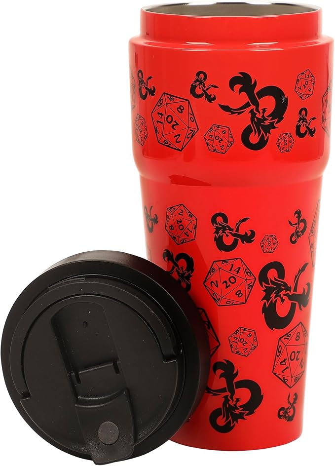 Bioworld Dungeons & Dragons D20 Dice & Logo Red 27 Oz Stainless Steel Travel Coffee Tumbler