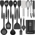 Silicone Kitchen Utensils Set, 16-Piece Silicone Cooking Utensils by Deedro, Heat Resistant Kitchen Tools Set with Holder, Nonstick Spatula Kitchen Gadgets for Cooking & Baking, Black