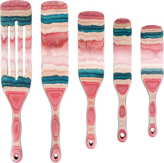 A5-3 Spurtle Set, Wooden Utensils for Cooking, Kitchen Utensils Set, Pakkawood Kitchen Cooking Utensils Set, Apartment Essentials Wood Serving Spatula spoon, Home & kitchen Gift