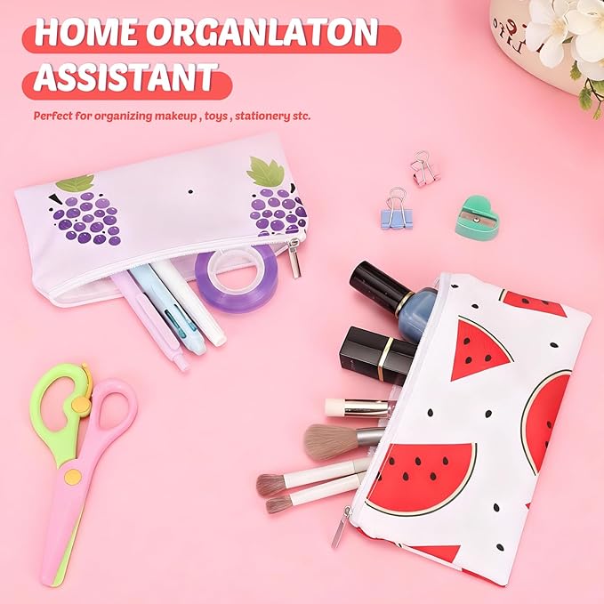 Chumia 6 Pcs Reusable Snack Bags Christmas Gifts Food Safety Washable Snack Bags Lunch with Zipper Portable Sandwich Bag Food Storage Pouch Double Layer(Fruit,6.9 x 3.7 Inches)