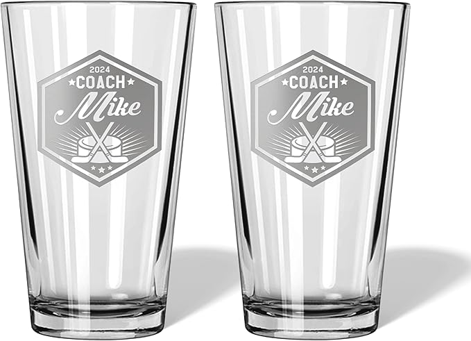 Hockey Coach Beer Glasses - Hockey Coach Gifts Personalized Coach Pint Glass Engraved Coach Award Hockey Beer Glass End of Season Gifts Coach (Hockey, Dbl Pint Gift Box)