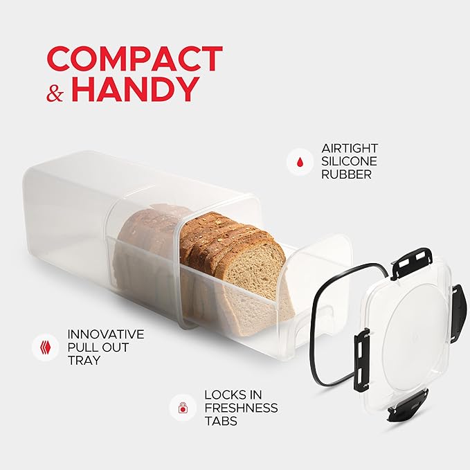 Tafura Bread Storage Container - 2 Pack BPA Free Plastic Bread Box with Ingeniously Tray - Airtight Container/Holder for Homemade Loaves and Baked Goods