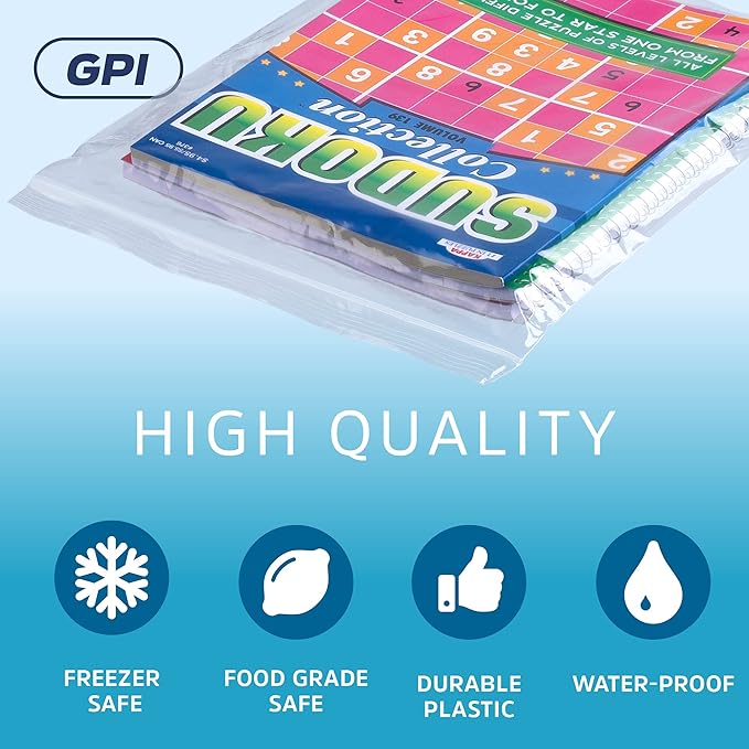 GPI - 12" x 15" Zip Bags, 200 Count, Clear Plastic Reclosable Zipper Poly Baggies, with Resealable Zip Top Lock. for Freezer, Apparel, Clothing, Food, Home & Office Supplies.