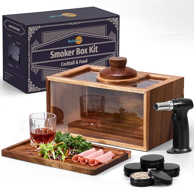 Cocktail Smoker Kit, Whiskey Smoker Kit with Torch, Smoking Box, Food Tray and Wood Chips, Old Fashioned Bourbon Smoker Kit, Christmas Gifts for Men(No Butane)