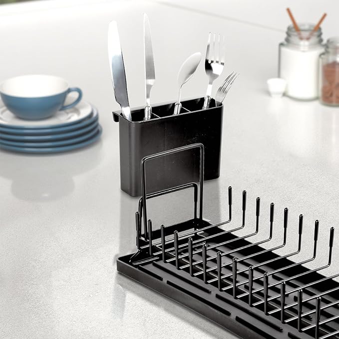 Cup Drying Rack Glass Water Bottle Dish Drying Dryer Rack Long Kitchen Sink Counter Drainer Over Tray Plate Forks Cups Spoons Organizer