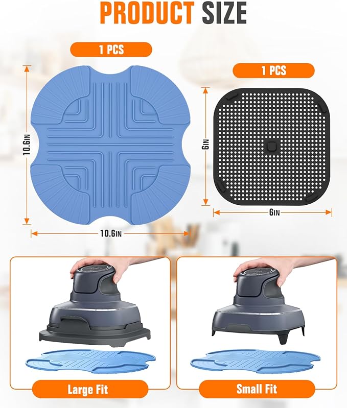 2-PCS Air Fryer Heat Resistant Mat & Splatter Shield for Ninja Crispi Air Fryers,Silicone Heat Mat & Splatter Guard for Ninja Crispi Accessories Splashes and Portable Kitchen -&Black (Sky Blue)