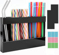 Acrylic Straw Holder, Straw Organizer Dispenser with Two Pieces Rubber Magnet Sheets, Drinking Straw Storage Holder for Cabinet Door Fridge Counter Kitchen Office (Black)