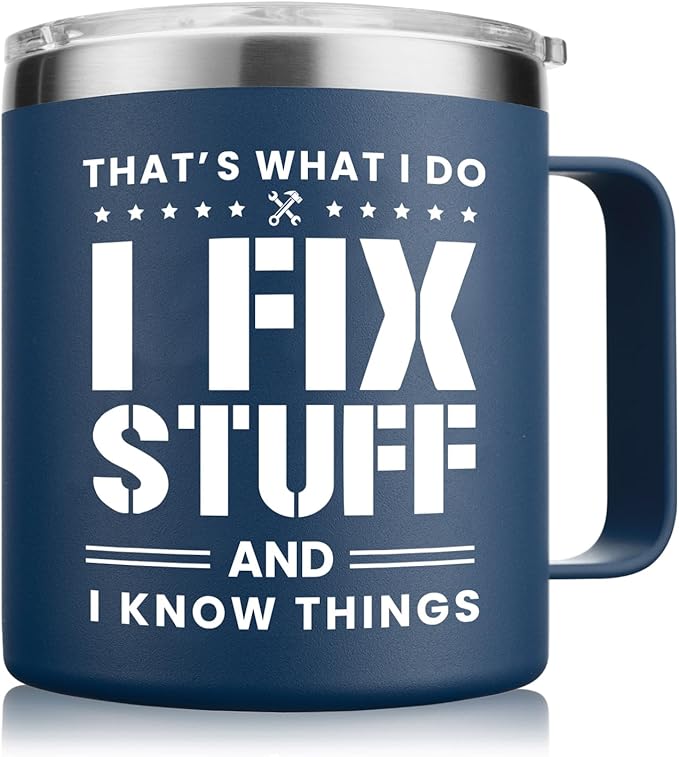 NOWWISH Christmas Gifts for Men, Dad Coffee Mug, Fun Birthday Cups for Dad Husband Grandpa from Daughter Son, 14 oz, Navy Blue