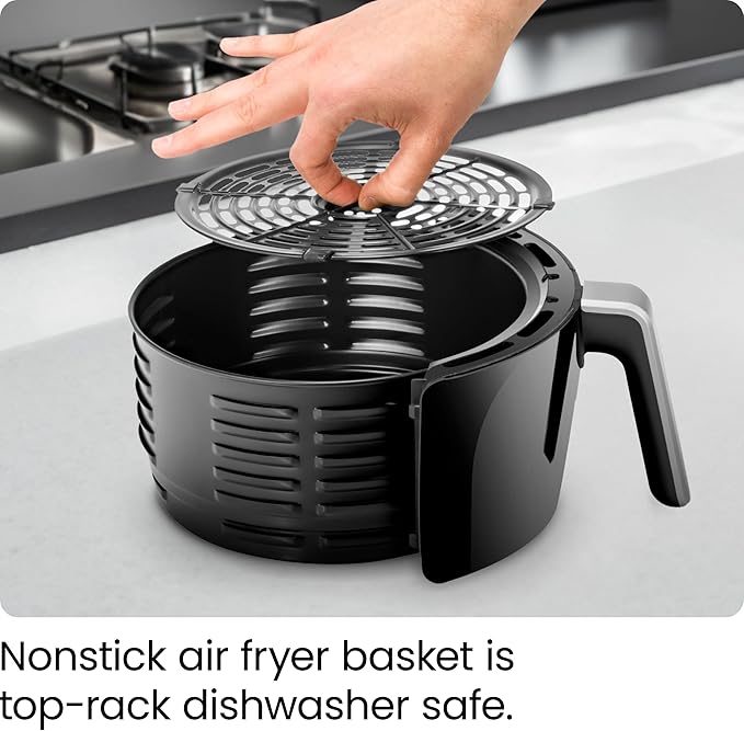 CHEFMAN Small Air Fryer Healthy Cooking, 3.6 Qt, Nonstick, User Friendly and Dual Control Temperature, w/ 60 Minute Timer & Auto Shutoff, Dishwasher Safe Basket, Matte Black, Cookbook Included