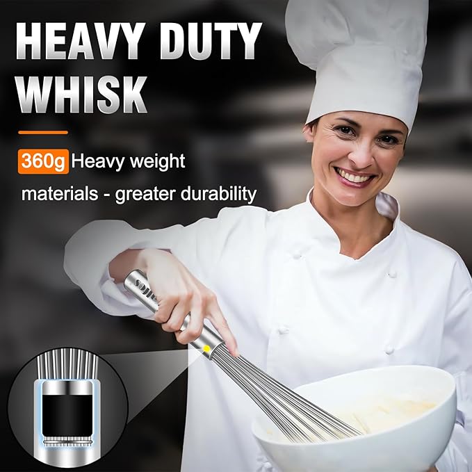 Walfos Whisks Large Whisk Set of 2, Heavy Duty Stainless Steel Wire Whisk Ideal For Beating Eggs, Mixing Batter & Blending Sauces.（13in+17in)