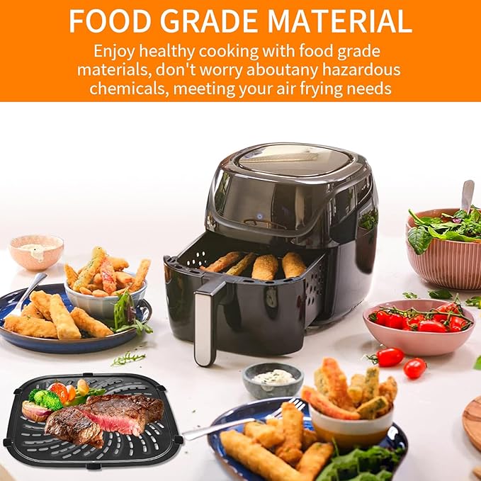 Air Fryer Replacement Parts for PowerXL 4-Quart Digital Air Fryer with Fry Tray, 8 × 8 IN Food Grade Air Fryer Replacement Tray Accessories Rack Grill Pan Grill plate Crisper Plate Baking Pan