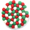 Global Crafts Hand Crafted Felt Ball Wool Trivet Mat from Nepal, 8" Round Pad Christmas