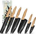 hecef Vintage Kitchen Knife Set of 6, Dishwasher Safe, Sharp Knives with Stainless Steel Blade, Lightweight Handle, Non-stick Coating Set Includes 7", 5", 3.5" Knives