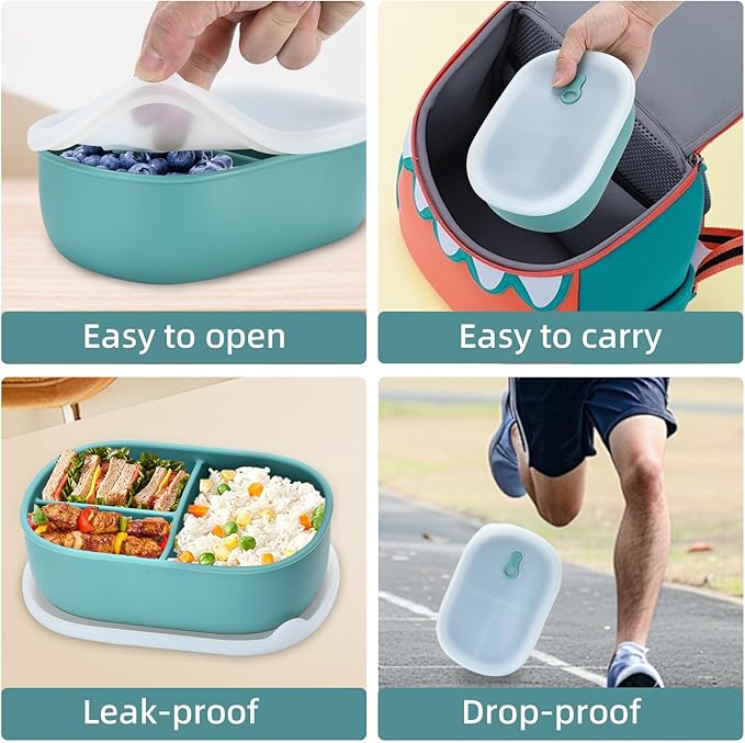 Bento Box, Ideal Leakproof Lunch Box Containers for Adults Men Women with 3 Compartments, Durable Lunch Containers for Family