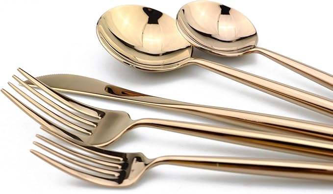20-Piece Flatware Set, 18/10 Stainless Steel Dishwasher Safe, Mirror Polishing Rose Gold