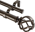 KAMANINA 1 Inch Double Curtain Rods 66 to 120 Inches (5.5-10 Feet) Telescoping Heavy Duty Drapery Rod for Windows 54 to 115 with Twisted Cage Finials, Antique Bronze