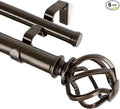 KAMANINA 1 Inch Double Curtain Rod 72 to 144 Inches (6-12 Feet), Antique Bronze Curtain Rods for Windows 66 to 120, Heavy Duty Telescoping Drapery Rods with Twisted Cage Finials