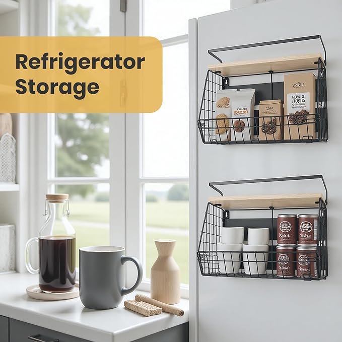 Newoed Strong Magnetic Shelf for Fridge with Lid Top, Large Capacity Magnetic Spice Rack for Refrigerator, Kitchen Counter, Cabinet