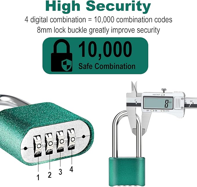 2pcs Combination Lock, 4-Digit Heavy Duty Combo Lock, Combination Padlock Outdoor Waterproof Gate Locks for Outdoor Fence, Locker, Sheds, Gym, Gate Hasps (2pcs, Long Shackle, Green)