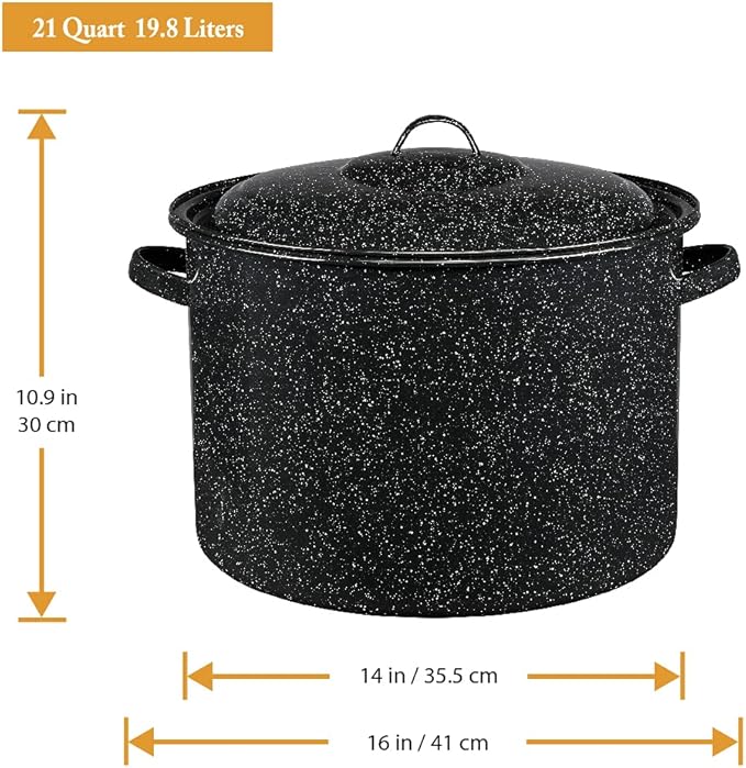 Granite Ware 21-Quart Stockpot, Large Capacity for Soups, Stews, Pasta - Durable Graniteware with Non-Stick Surface for Easy Cleaning - Chip-Resistant & Even Heat Distribution (Speckled Black)