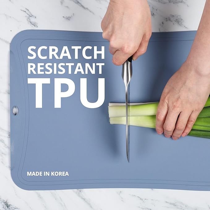 Blue Ginkgo TPU Cutting Mat [Medium] – Korean-Made Flexible, Knife-Friendly, Durable Kitchen Cutting Board (Blue)