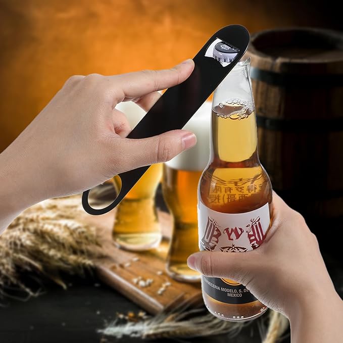 20 Pcs Flat Bottle Openers 7 Inch Stainless Steel Beer Bottle Openers Bulk, Black Speed Opener Beer Bottles Opener Bartender for Kitchen Bar Restaurant Party Supplies