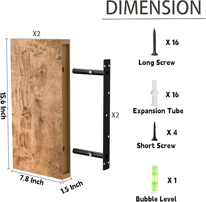 Rustic Brown 16 Inch Floating Shelves for Wall, 8 Inch Deep Floating Shelves Set of 2, Wall Shelves for Bathroom Over Toilet, Live Edge Shelf with Invisible Brackets for Bedroom, Home Decor