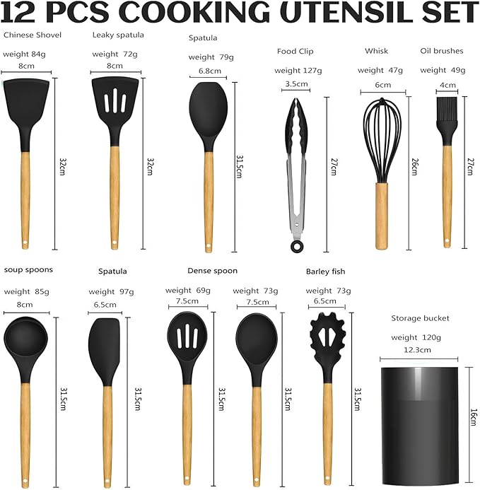 Silicone Cooking Utensils Set For Kitchen, Spoons Spatula Spatulas Accessories, Baking Heat Resistant Cookware De Home, Rubber New Apartment Decor, Plastic Nonstick Turner Tool (black)