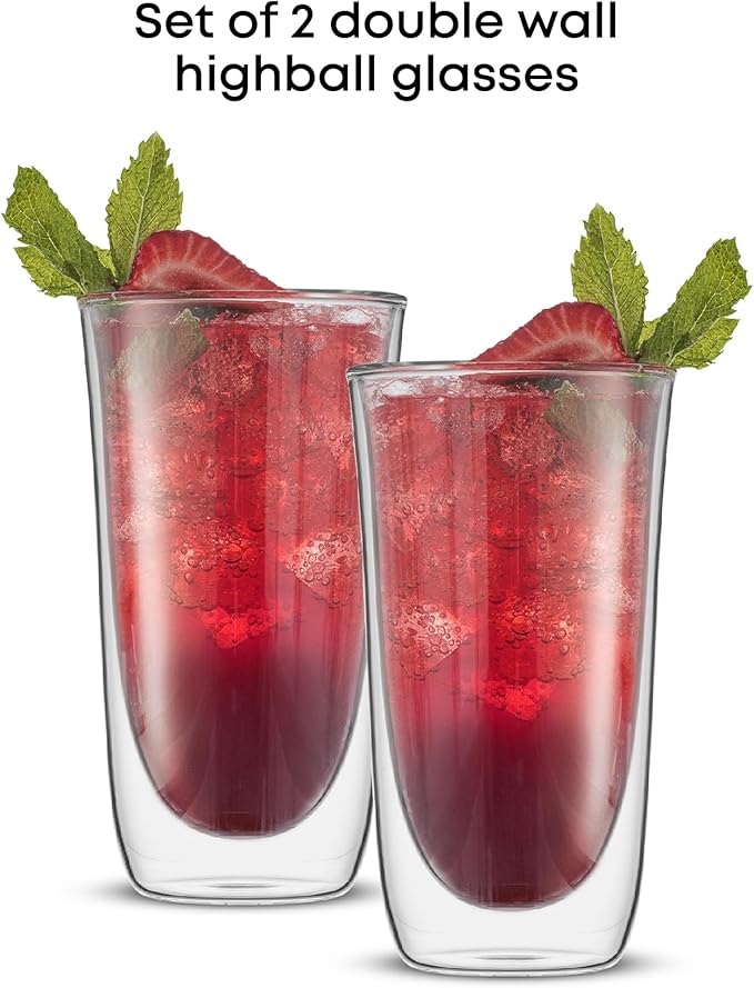 JoyJolt Spike Double Wall Glasses, Cocktail Beer Drinkware Glass Set of 2 - double walled glass 13.5 Ounces