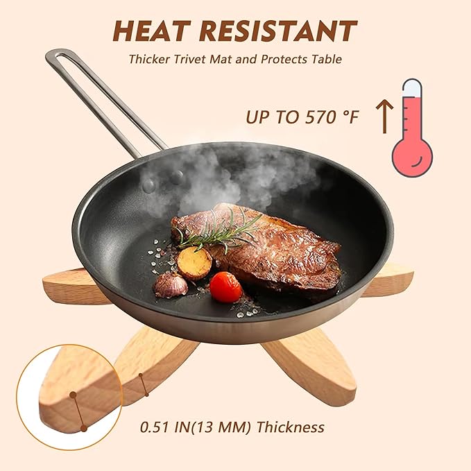 Wooden Trivets for Hot Dishes, Tree Shape Trivet Set, Tree Coasters Mats, Foldable Heat Resistant Pads, 4 Wooden Trivets+1 Stand, Pot, Bowl, Teapot, Countertop (Beech)