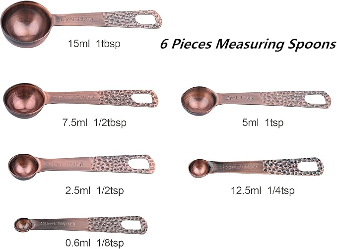 Measuring Cups and Spoons Set, Copper Plated Measuring Cups and Spoons Set for Baking & Kitchen, Metric & US Measure Tools with 1/8, 1/4 Cup
