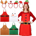 Ramede 4 Set Christmas Apron Adjustable and Headbands Christmas Kitchen Santa Cooking Aprons Xmas BBQ Snowman Funny Chef Set for Women Men Costume Gifts Accessories Headwear Party Favors