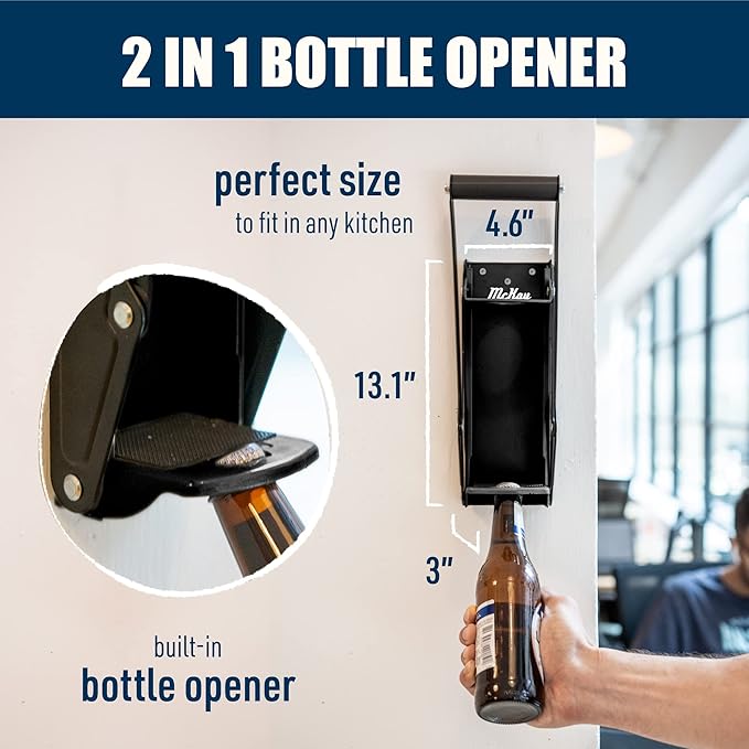 Mckay 16oz Metal Can Crusher, Heavy-Duty Wall-Mounted Smasher for Aluminum Seltzer, Soda, Beer Cans and Bottles for Recycling, Gadgets for Home, also works for 12 Oz. Can (Black)