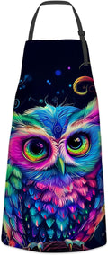 Beautiful Owl Apron for Women Men, Cooking BBQ Chef Polyester Lightweight Colorful Artistic Owls Aprons with Pockets for Baking Kitchen Gardening Cleaning, Adjustable Neck Strap, 28×33inch