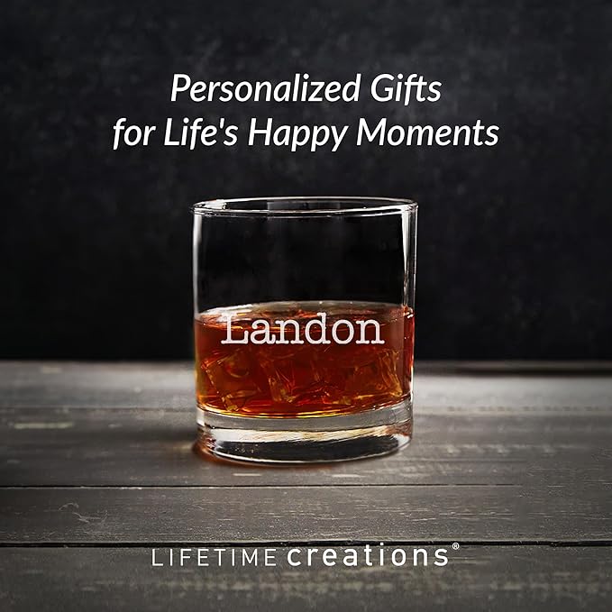 Lifetime Creations Engraved Personalized Name Whiskey Glass 10.5 oz - Old Fashioned Rocks Glass with Name, Monogrammed Scotch Glass Groomsmen Gift, Dishwasher Safe, Made in USA