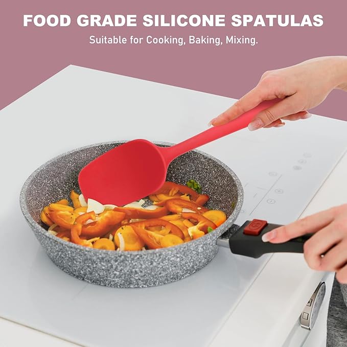 NileHome Silicone Spatula Set 6 Packs Food Grade Kitchen Utensils with Silicone Brush Heat Resistant BPA-free Rubber Spatula for Scraping, Baking, Cooking, Mixing, Red
