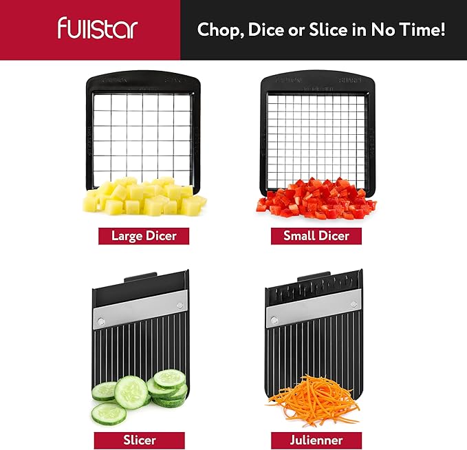 Fullstar Mandoline Slicer for Kitchen - Vegetable Chopper, Onion Potato Food Veggie Fruit Slicer and Cutter with Container, Kitchen Gadgets & Gifts, Home Essentials (4 in 1, Black/White)