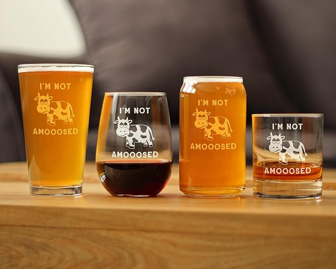 Not Amooosed - 16 oz Pint Glass for Beer - Funny Cow Gifts for Men & Women - Fun Cow Themed Decor