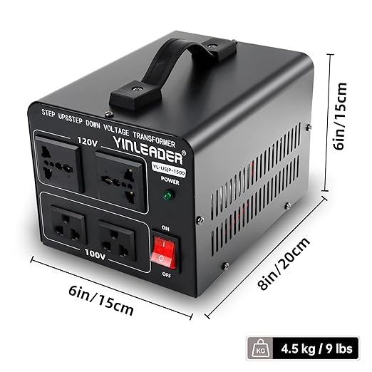 Yinleader 1500W Japanese Voltage Converter - Step Down 120V to 100V or Step Up 100V to 120V, Includes US Power Cord for Medium-Power Appliances