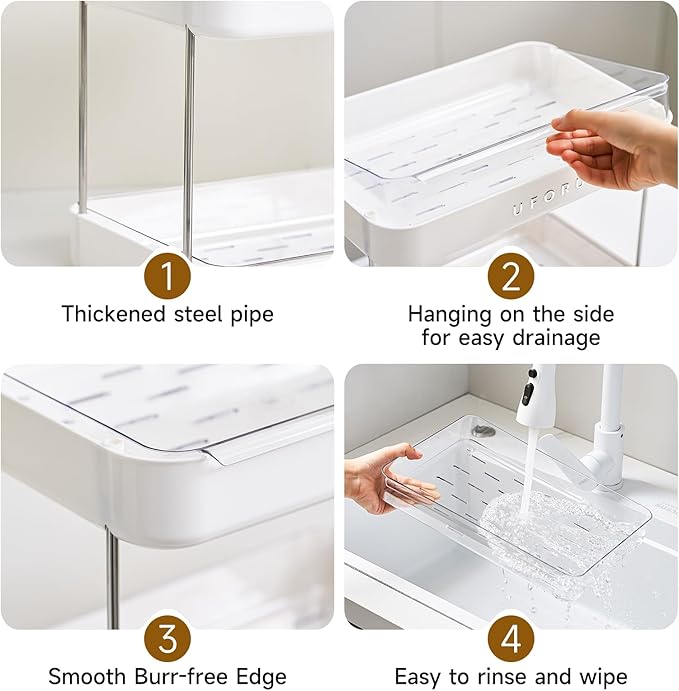 Countertop Coffee Station Organizer| 2-Tier Whisky Glass Holder, Mug Drying Rack with Removable Drain Tray - Easy to Install, Clean - Matcha Station Shelf for Kitchen, Bathroom Counter Organzier