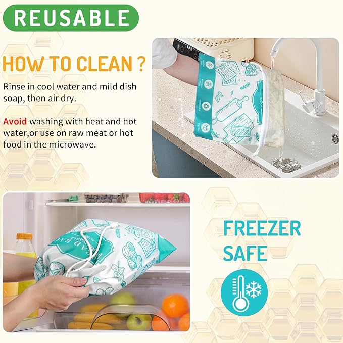 2-Pack Beeswax Bread Bags for Homemade Bread, Green Reusable Sourdough Storage Bags with Premium Beeswax Coating for Loafs Baguette Fresh Keeping,Great Homesteading Essentials and Baking Gifts.