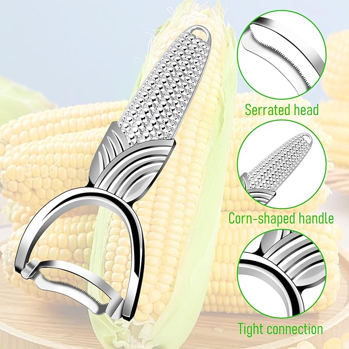 Corn Peeler,Stainless Steel Corn Cob Stripper Tool with Anti-Slip Durable Corn Shape Handle Corn On The Cob Stripper Tool Kitchen Gadget