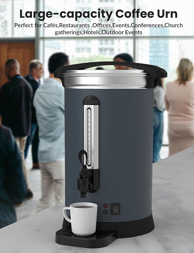 100 Cups Large Coffee Urn with Double Wall Insulation, 14L/3.8 Gallon Stainless Steel Commercial Electric Coffee Maker with Hot Drinks and Hot Water, for Weddings, Parties, Catering, and Buffets