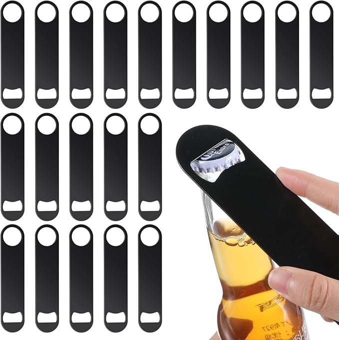 20 Pcs Flat Bottle Openers 7 Inch Stainless Steel Beer Bottle Openers Bulk, Black Speed Opener Beer Bottles Opener Bartender for Kitchen Bar Restaurant Party Supplies