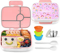 Bento Box for Kids Lunch Box Leak-Proof, Bento Lunch Box with 5 Compartments, Lunch Containers with 3 Silicone Baking Cups, Microwave/Dishwasher Safe (43OZ) (Pink with snack cup)