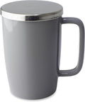 FORLIFE Dew Glossy Finish Brew-In-Mug with Basket Infuser & "Mirror" Stainless Lid 18 oz., Gray